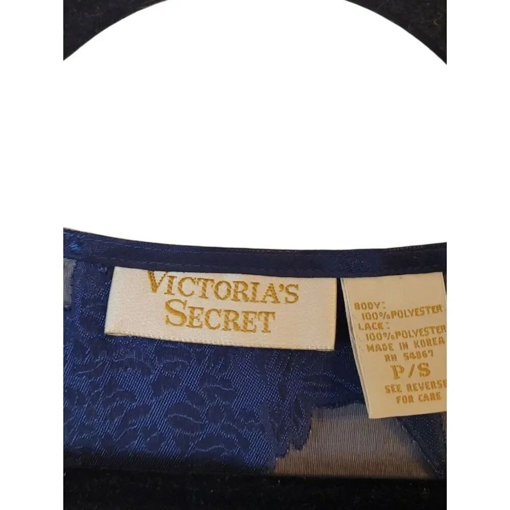 Vintage Victoria's Secret Gold Label Blue Floral Sheer Night Shirt Women's SZ PS - Picture 3 of 7